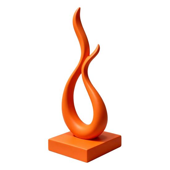 Modern Style Home Accessories Abstract Flame Sculpture, 3D Printed Minimalist Art Statue with Square Base, Stylish Entrance Hall Decor Elegant Curved