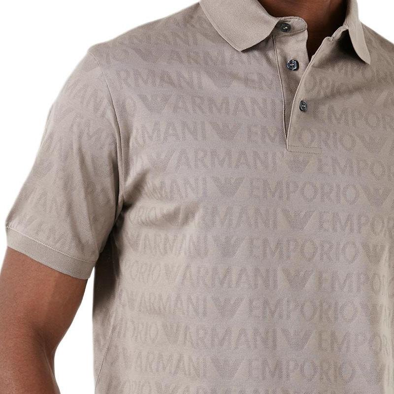 Emporio Armani All Over Print Polo Collar Short Sleeve Polo Shirt Men tops Beige 3D1FM8-1JORZ-0650