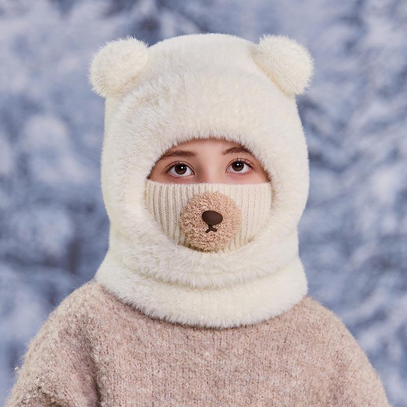 Kinderwolle Gestricktes Kapuzenhut- und Schal-Set für Herbst und Winter - Winddicht, Ohrenschützend, Warmes Pullover-Design