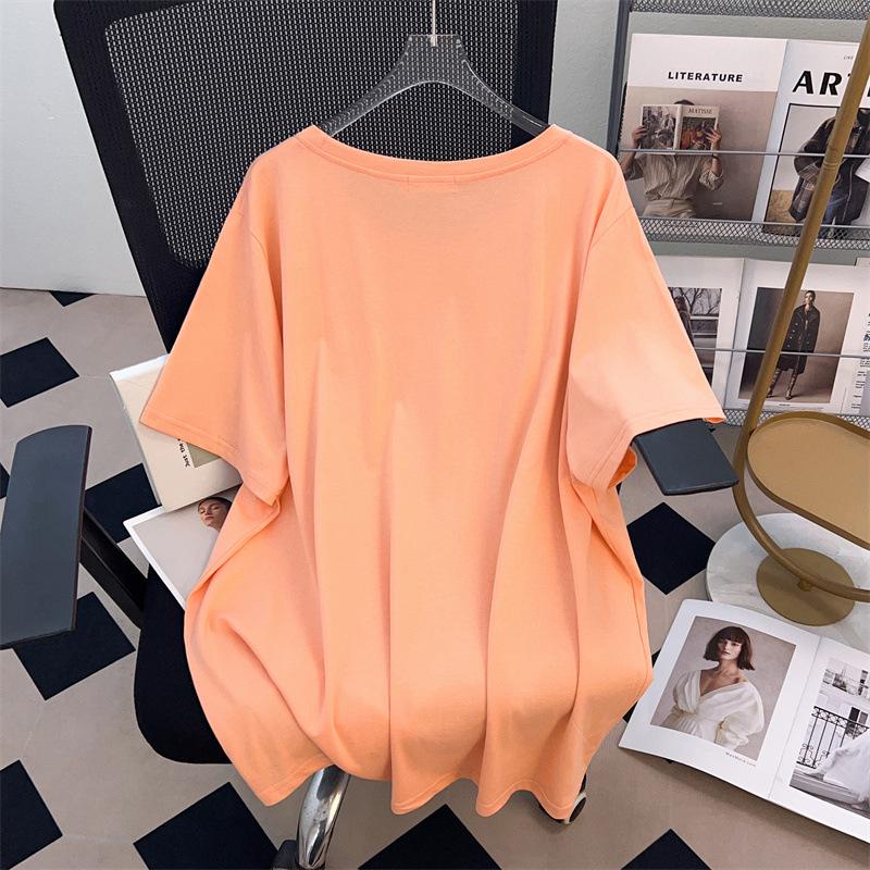 Women's Plus Size Slimming Loose Fit Short-Sleeve Round Neck Mid-Length T-Shirt (200/300/350 Jin)