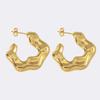 LNCHRAN Gold Lava Texture U-Shaped Stainless Steel Stud Earrings