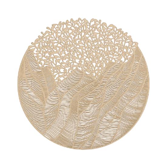 Round PVC Placemats with Gold Foil Leaf Pattern Heat Resistant Waterproof Table Mat Warm Dining Atmosphere Mats for Home Dining Party Decor
