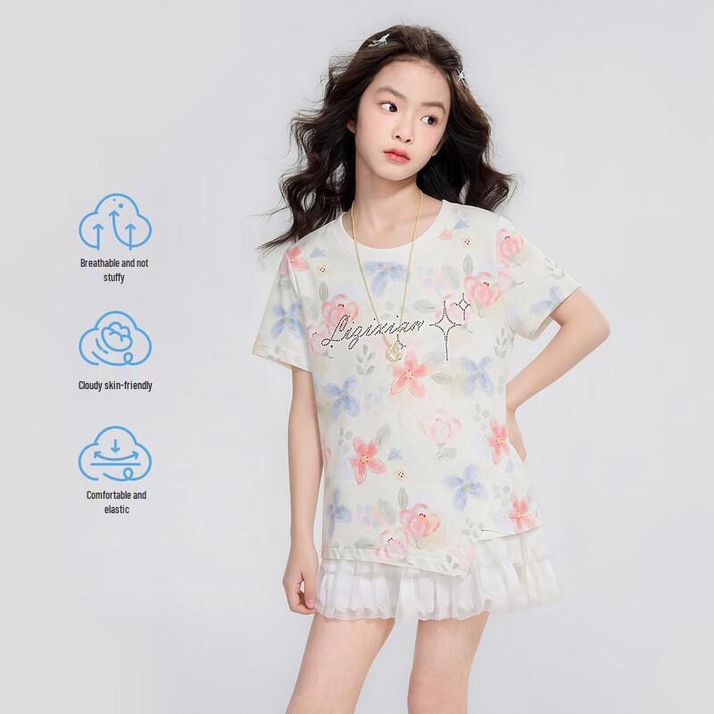 Girl's Floral Print Short Sleeve T-Shirt