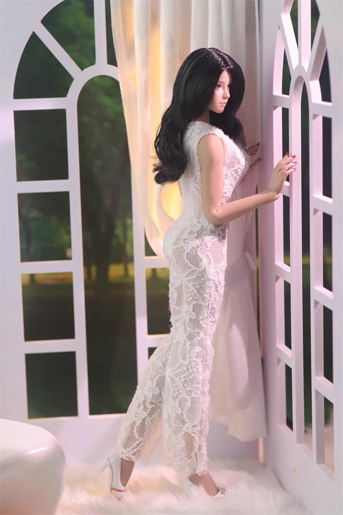 1/6 Sexy Kleid, 1/6 Maßstab Weibliches Sexy Kleid mit Spitzenausschnitten, Damen Spitzen-Jumpsuit, Weiß (Kopf und Körper nicht enthalten)