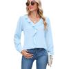 Women's V-Neck Long Sleeve Solid Color Blouse Loose Fit Casual Basic Polyester Top