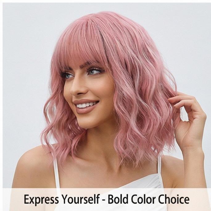 

Short Curly Hair Summer Lightweight Breathable Light Brown Natural Synthetic Wig 15inch рожевий