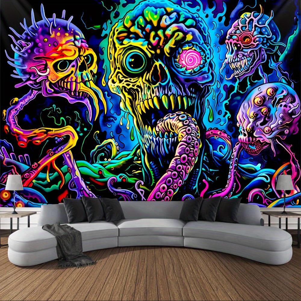 Halloween Colorful Psychedelic Cthulhu Octopus Skeleton Tapestry Rainbow Tentacle Grotesque Horror Wall Cloth 100X70CM