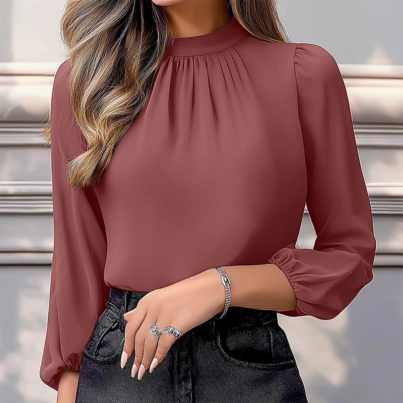 

Жіноча повсякденна вільна однотонна блузка з круглим вирізом і рукавом 3/4 ZANZEA 2XL рожевий