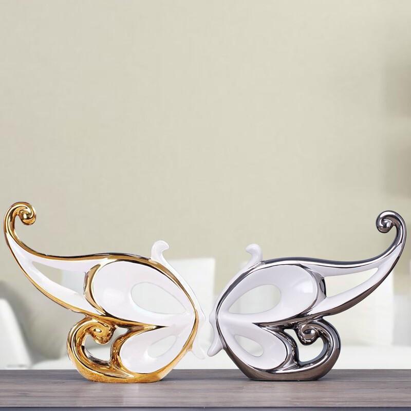 Modern Lucky Lovers Butterfly Ceramic Ornaments Home Livingroom Desktop Figurines Decoration Cafe Club Bookcase Furnishing Craft
