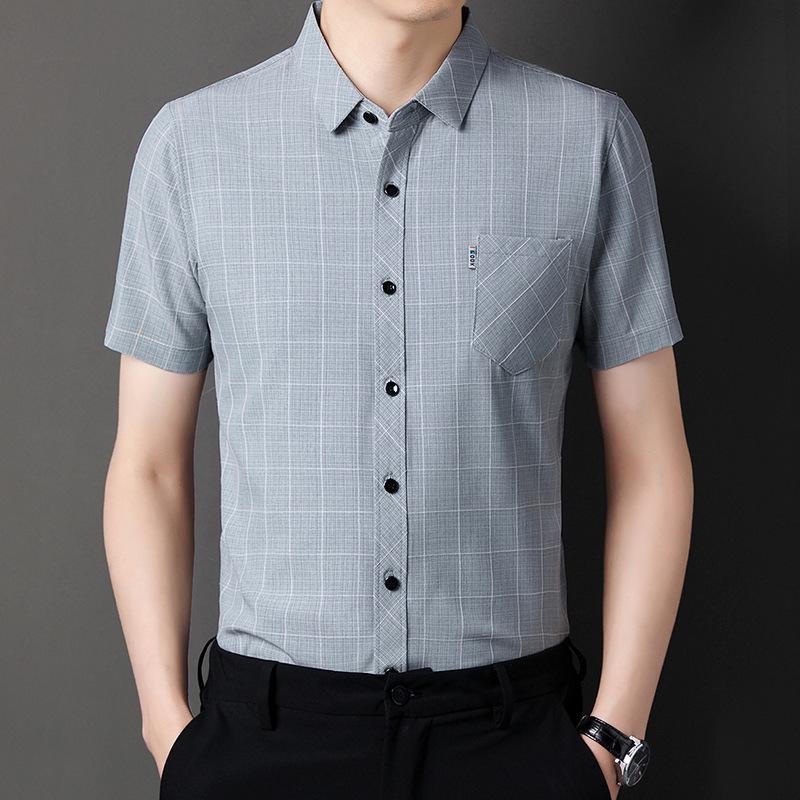 Men's Summer New Men's Linen Short-sleeved Shirt Business Iron-free Top Half-sleeved