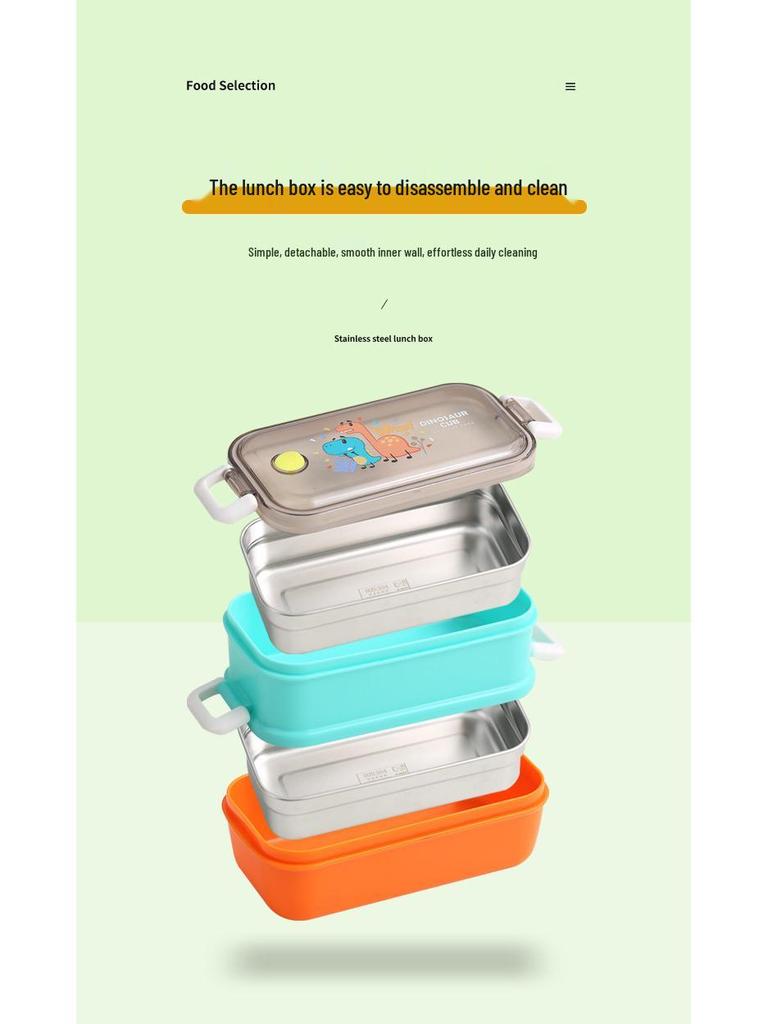304 Stainless Steel Kids' Insulated Double-Layer Bento Lunch Box for Kindergarten or Students
