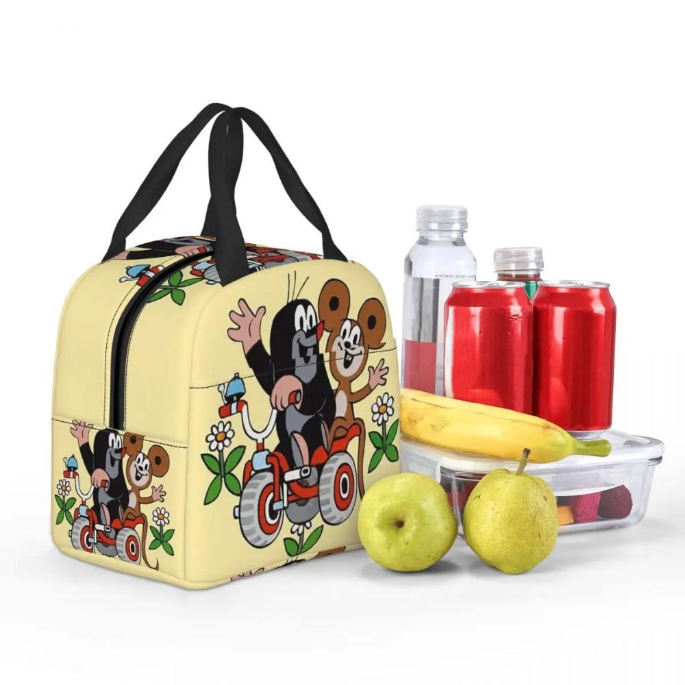 Linda Bolsa de Almuerzo Aislada de Topo Feliz Krtek para Niños, Nevera Escolar, Fiambrera Térmica, Bolsa de Mano, Contenedor Portátil para Almuerzo