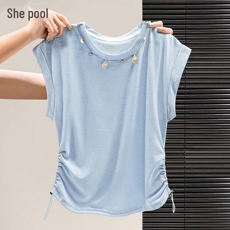 

Women s Shell Decor Drawstring Sleeveless Top L
