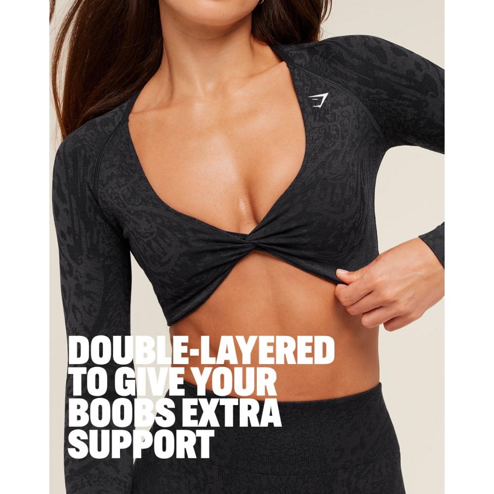 Gymshark Adapt Animal X Whitney Long Sleeve Crop Top Black Asphalt Grey b5c9X Bdrd