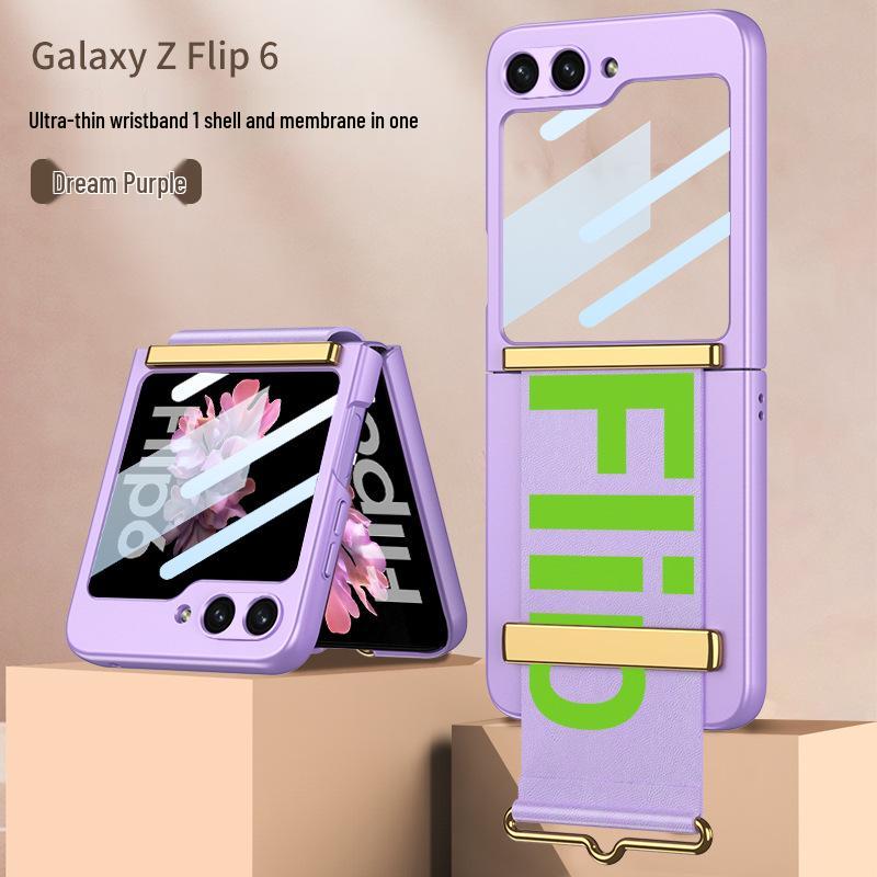 Ultra-thin Samsung Flip6 Case with Integrated Wrist Strap & Protective Folding Cover