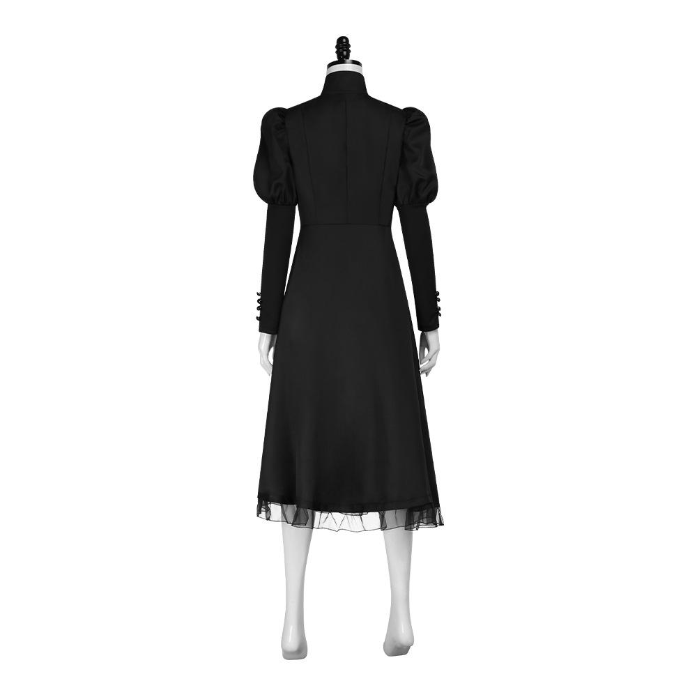 Böses Elphaba Cosplay Schwarzes Kleid Halloween Bühnenkostüm, Böse Hexe Rollenspiel Outfit mit bauschigem Rock & Handschuhen