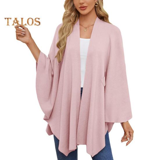 Cloak Tops Women Solid Color Batwing Sleeve Style Shawl Coat Mid-Length Cross Design Cloak Style Blouse