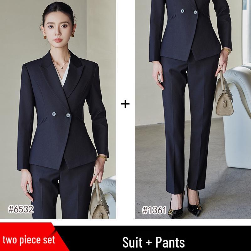 Yumeiya Elegant Professional Suit Set - Spring Thick Style Waist-Slimming Long-Sleeved Workwear Uniform.
