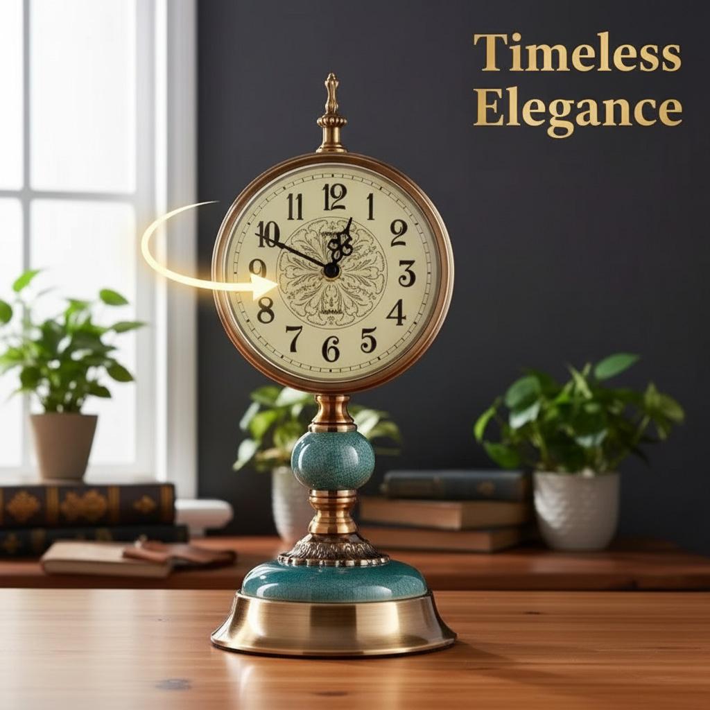 Luxury European Vintage Table Clock Large 38cm Silent Non-Ticking Metal Ceramic Desk Clock for Living Room Mantel Office Decro