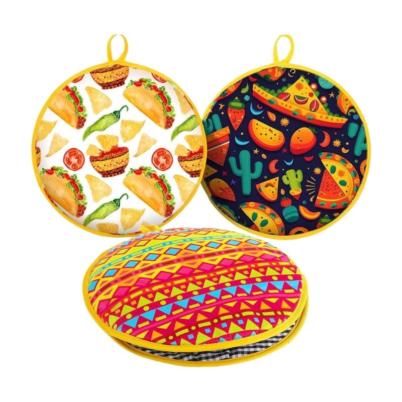 

Pack of 3 Stylish Fabric Tortillas Warmers Featuring Fun Pattern and Double Sided Design for Enhancing Table Decoration 1