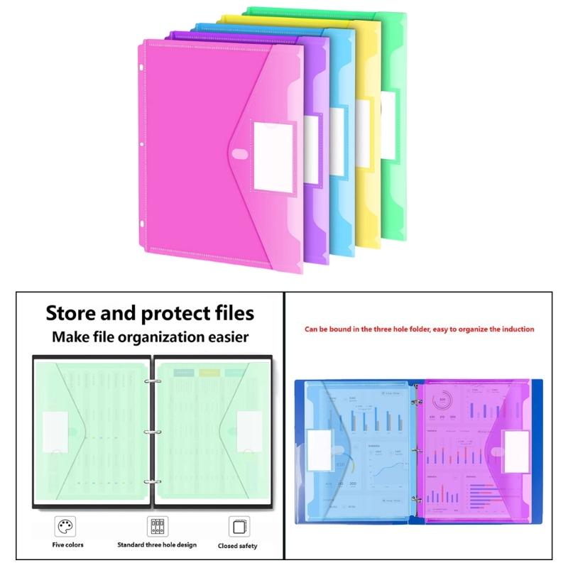 5/10Pcs Expandable File Organiser with Clear Label Window 3 Holes Punched Pocket Document Bag for Office Organization