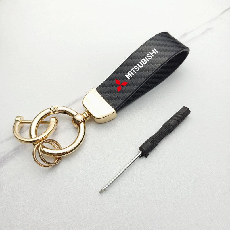 Auto Keyring Carbon Leather Keychain for Mitsubishi Pajero Sport Eclipse Cross L200 Colt Delica Ralliart Triton Car Accessories