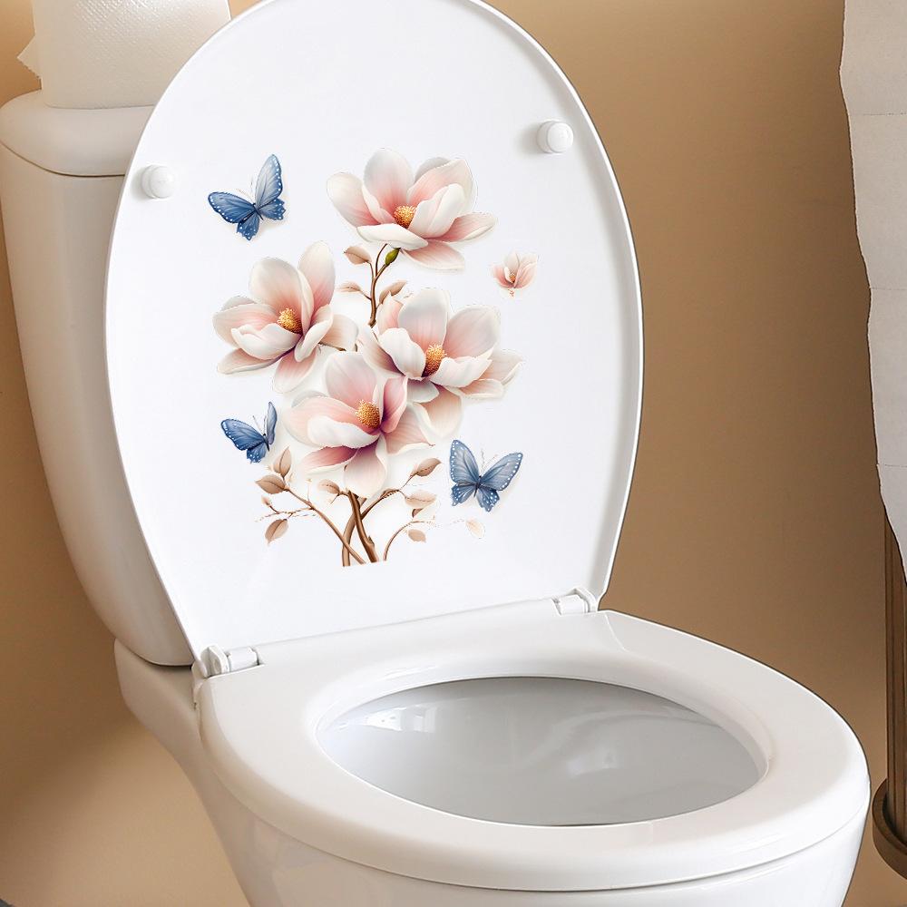 Samoprzylepne Naklejki Kolorowy Kreskówkowy Motyl Kwiat PVC Wodoodporna Naklejka na Toaletę do Dekoracji Domu Łazienki