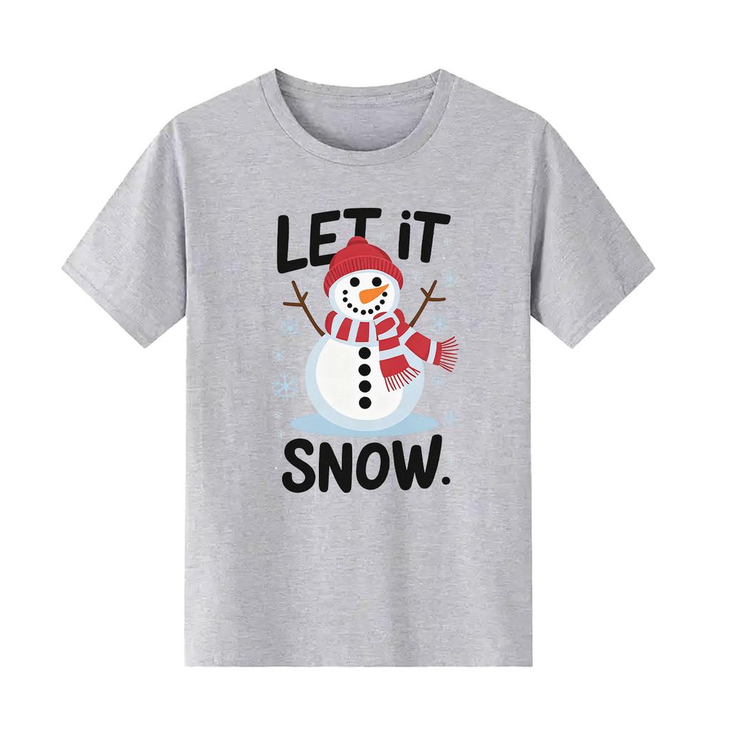 Christmas snowUnisex cartoon printed Womens short sleeved holiday Tshirt with summer round neck suitable for daily versatility