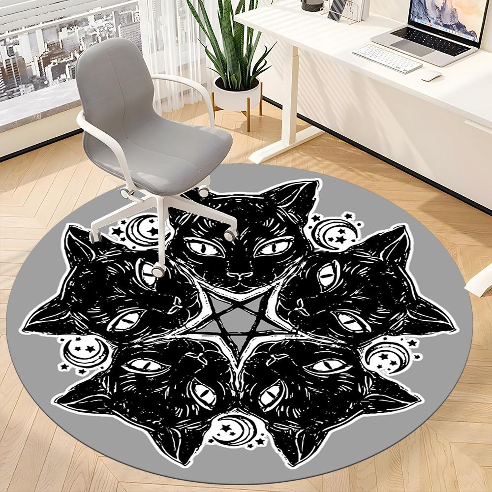 1pc Witchcraft Cats Office Round Area Rug, Indoor Mat Suitable ForOffice, Under Office Chairs Bedroom Living Room Home Decor, Room Deco u76