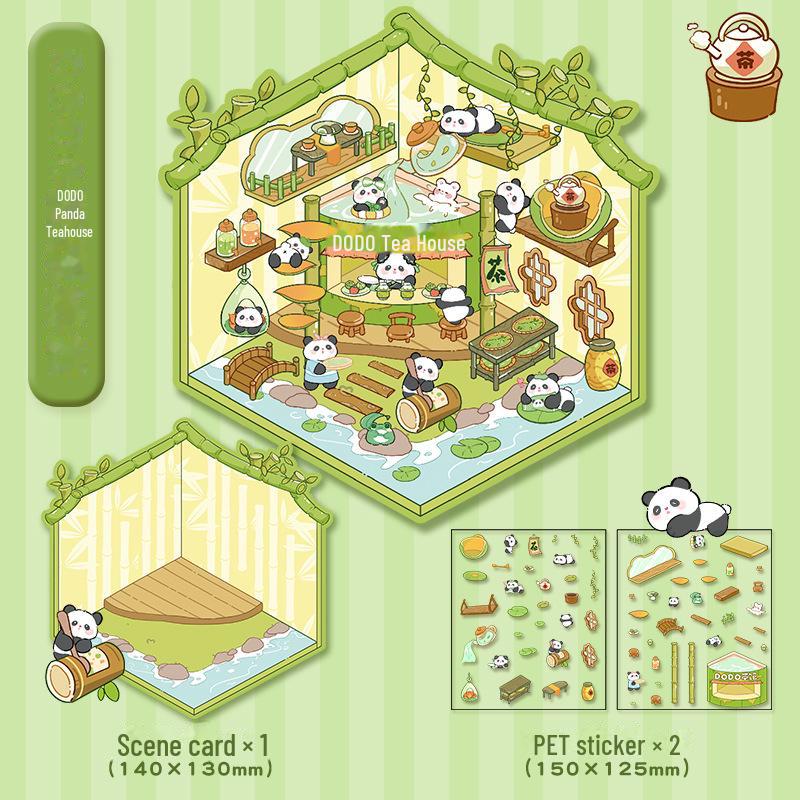3D Cute Cartoon Miniature Landscaping Stickers - Hut Scene Decompression Handbook