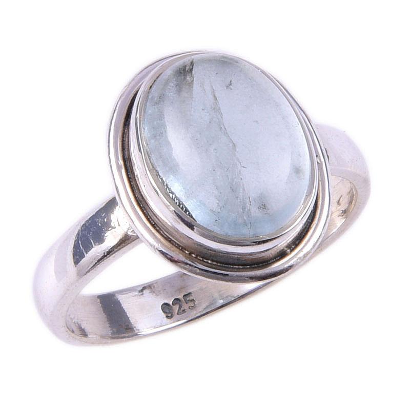 Naturalny Kamień Akwamarynu Ręcznie Robiony Pierścionek z Solidnego Srebra Sterlingowego 925 Rozmiar 6 W4c11