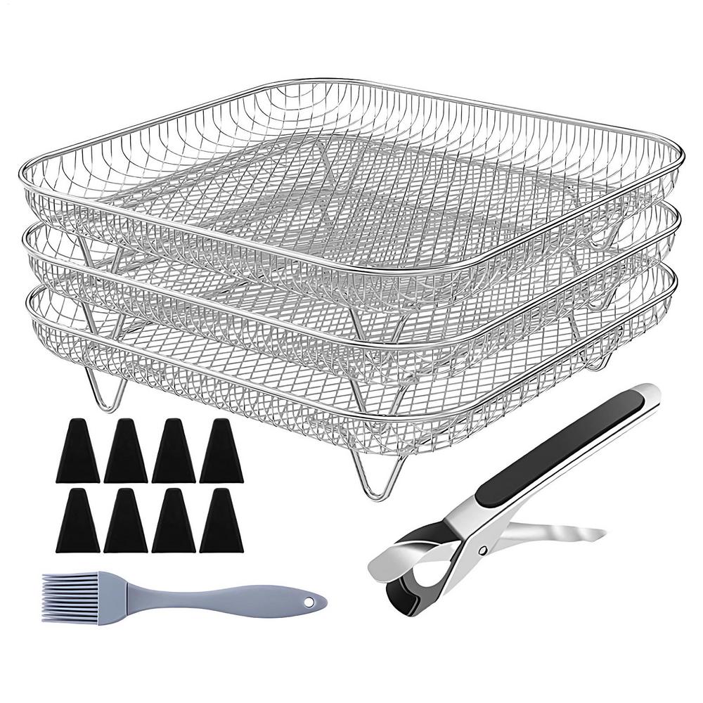 

Air Fryer Basket 8 Inches Air Fryer Grill Tray Non-Stick Stainless 13 Pieces Square Stackable Drying Basket Set For Vegetable