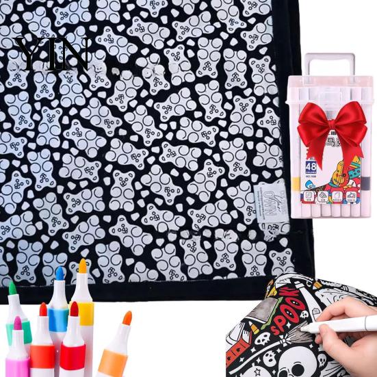 Diy Party Favors for Children DIY Coloring Blanket with 24 Markers, Color Your Own Blanket, 59" X Quiet Time Creative Projects 45" Soft Cozy
