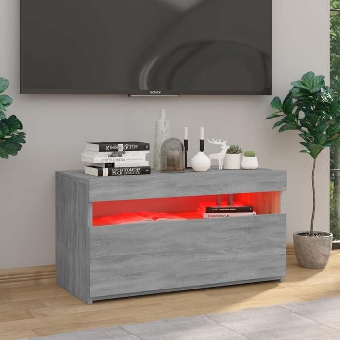 VidaXL TV Stand with LED Lights Low Cabinet Entertainment Center Media Cabinet Living Room Interior 815125
