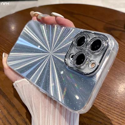 For iPhone 15 Pro Max Highend Luxury Quality Colorful Pattern Soft Frame Phone Case For iPhone 11 12 13 14 16 Plus Glitter Lens Protective Cover