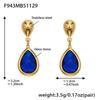 18K Gold-Plated Stainless Steel Jewelry Set: Bead Chain Necklace & Earrings with Oval Bezel Faceted Glass Stone.