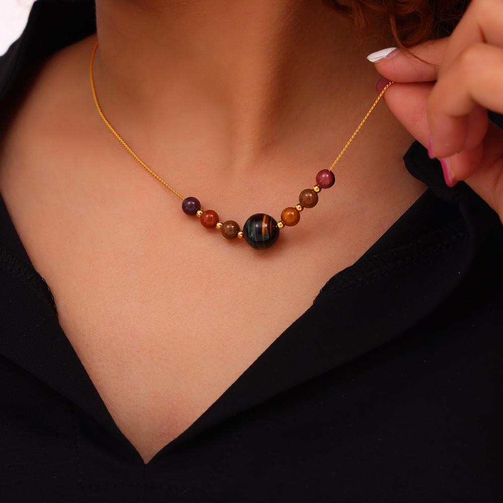 

Подвеска-кулон из камня Тигровый глаз Нивора для женщин, цепочка из нержавеющей стали, бусины из натурального камня неправильной формы, чокер, женское шейное украшение с цирконом