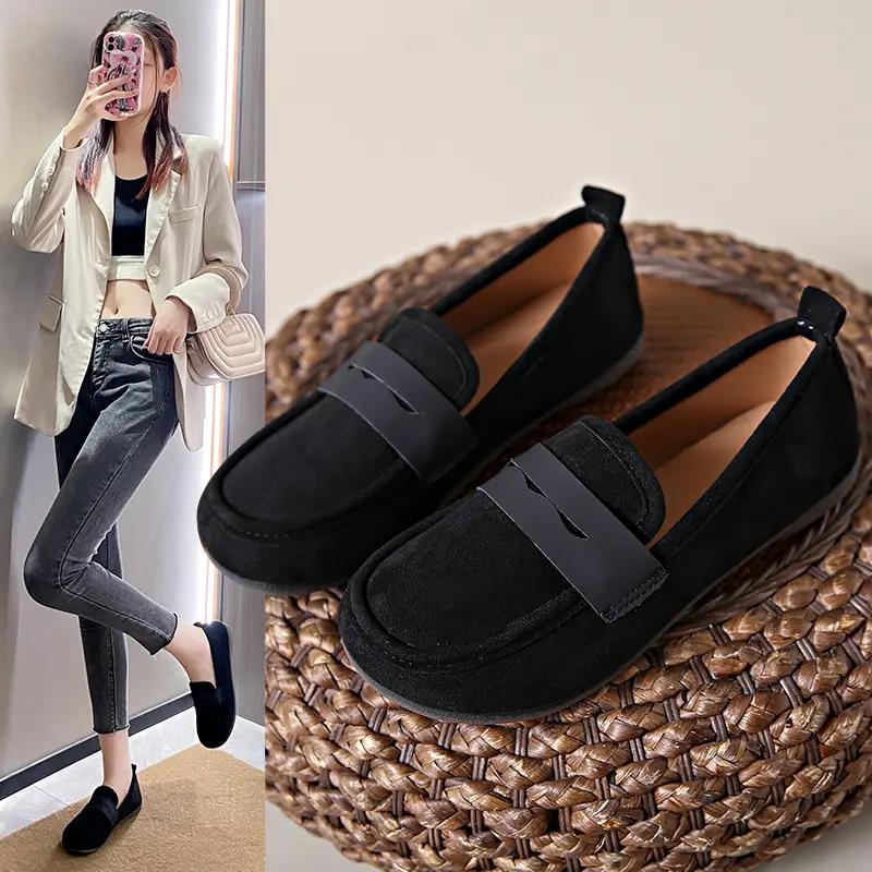 Woman's Spring Autumn Leather Casual Shoes Soft Bottom Non Slip Breathable Cover Foot Shallow Mom's Shoes Work Shoe Loafers Shoe
