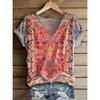 Damen Vintage Klassisch Stilvoll V-Ausschnitt Kurzarm T-Shirt Blumig Geometrischer Print Lässig Reguläre Oberteile Tägliche Kleidung für den Sommer