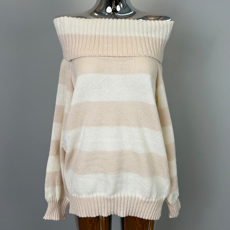 Korean Romantic Off-Shoulder Color Block Striped Knitted Top