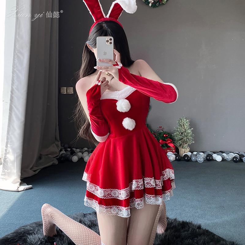 Christmas Costume Velvet Bunny Dress Halloween Dress Stage Costume