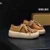 Retro fringed beaded new leather platform lace-up casual small loafers