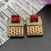 Vintage Antique Square Gold Full Zirconia Earrings European Niche Design Geometric Retro