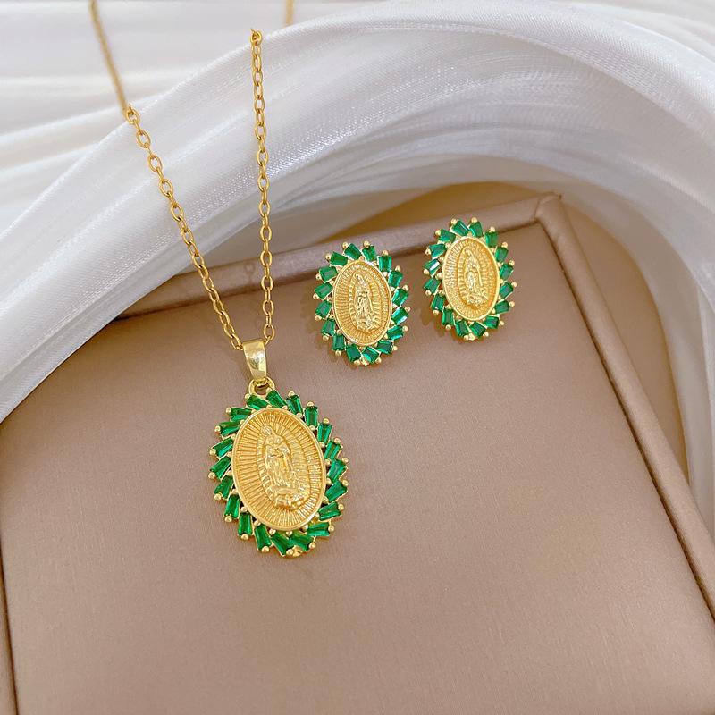 Full of Zirconium Exquisite Wind Copper Micro-inlaid Earrings Necklace Set Combination