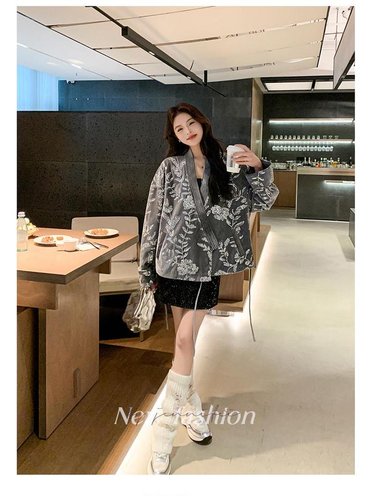 Japanese-Chinese Fusion Sparkling Printed Jacket - Autumn Luxury Long-Sleeved Trend