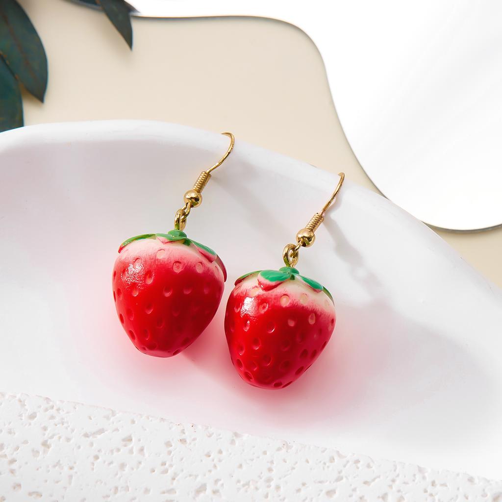 Delicate Red Strawberry Flower Drop Earrings for Women 3D Simulated Fruit Green Leaves Earrings Girls Jewelry Accessories