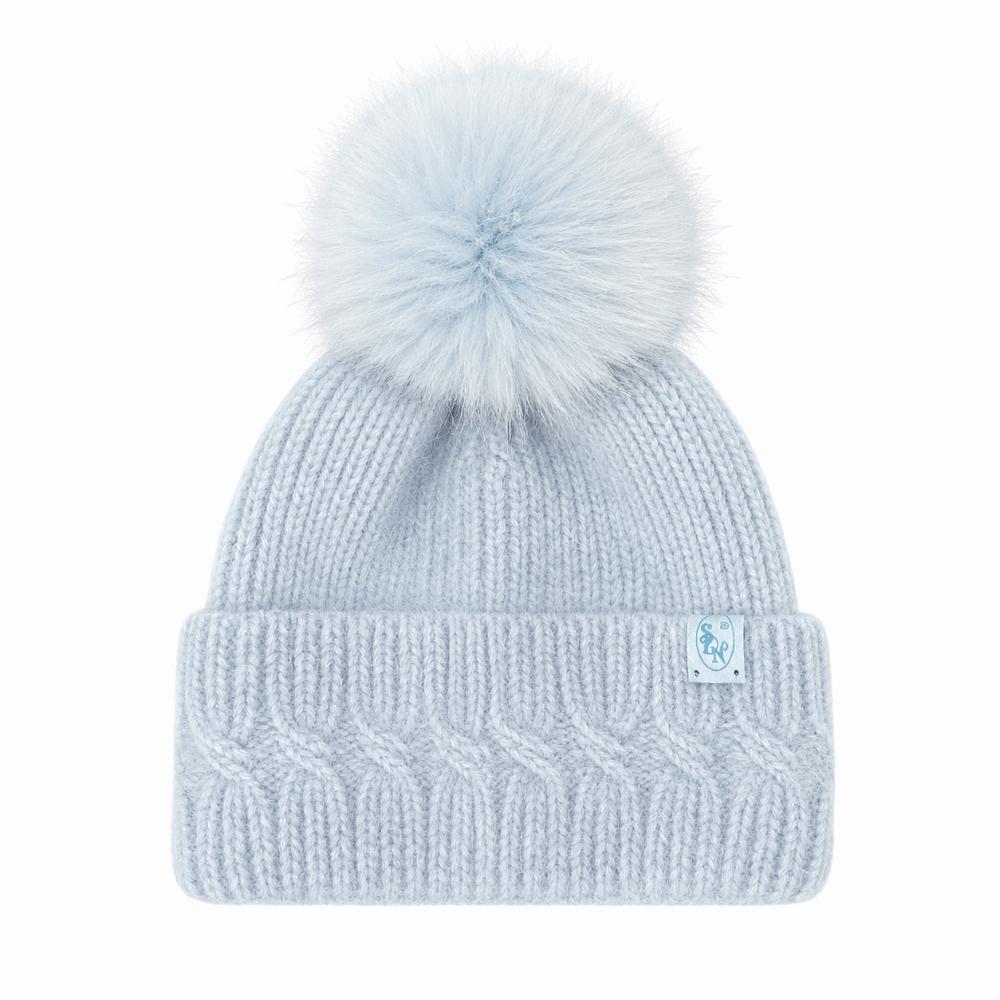 Windproof Knitted Pompom Beanie Twist Knit Thermal Winter Hat Rabbit Fur Beanies Hat For Women
