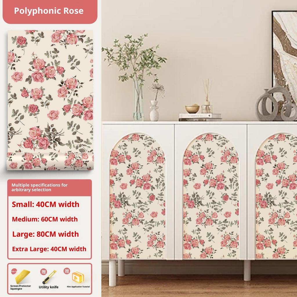 French Retro Sticker Furniture Refurbished Wardrobe Door Desktop Cabinet Cabinet Film Thickened Color Change Self-adhesive Wall Wallpaper
