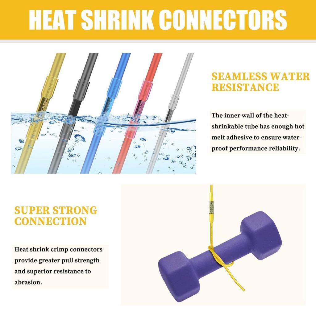 525PCS Heat Shrink Wire Connectors, 22-10 AWG Marine Grade Heat Shrink Butt Connectors, Waterproof Electrical Wire Terminals Kit Insulated Ring Fork