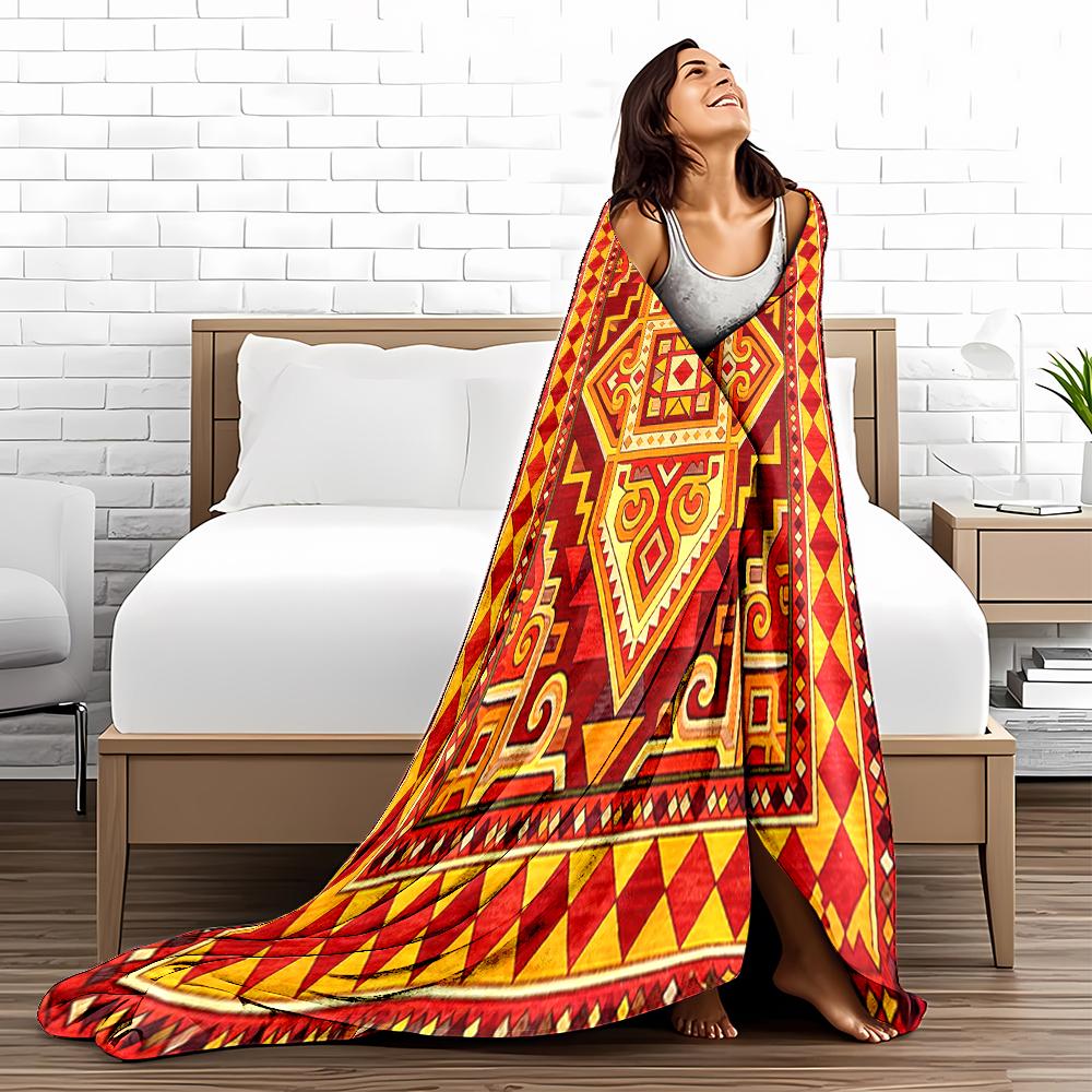 Geometric Tribal Pattern blanket, Red and Yellow Decorative blanket  blanket, suitable for use in the bedroom, living room, on the sofa